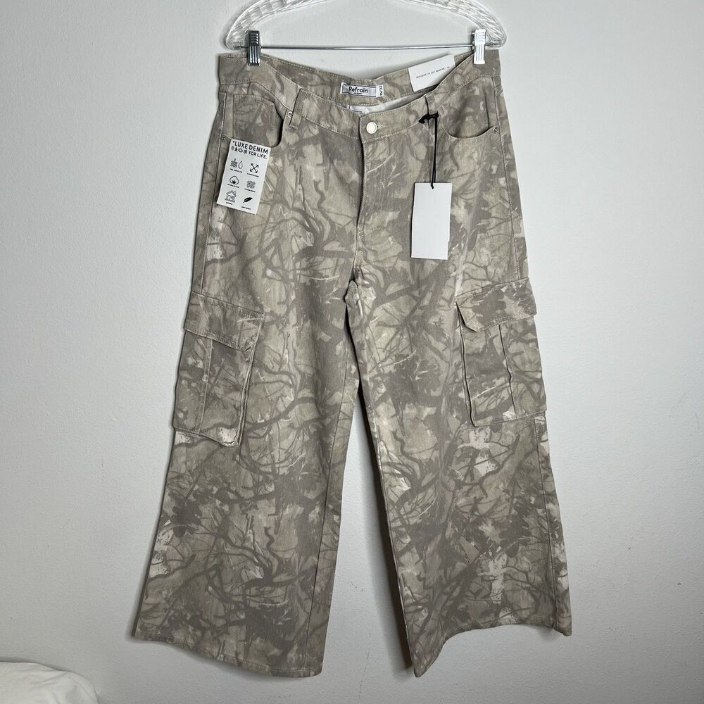 Refrain Los Angeles Denim Women's Cargo Pants Wide-Leg  Gray Camouflaged Size XL